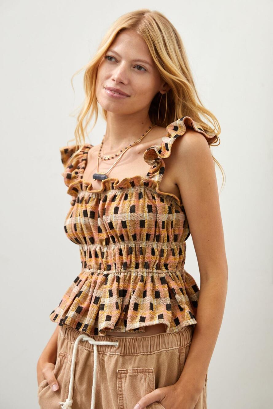New Eva Franco Checked Ruffle Tank - Large